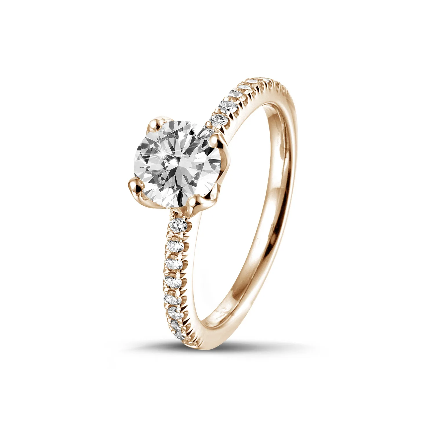 0.90 quilates anillo solitario en oro rojo con diamantes en los lados 