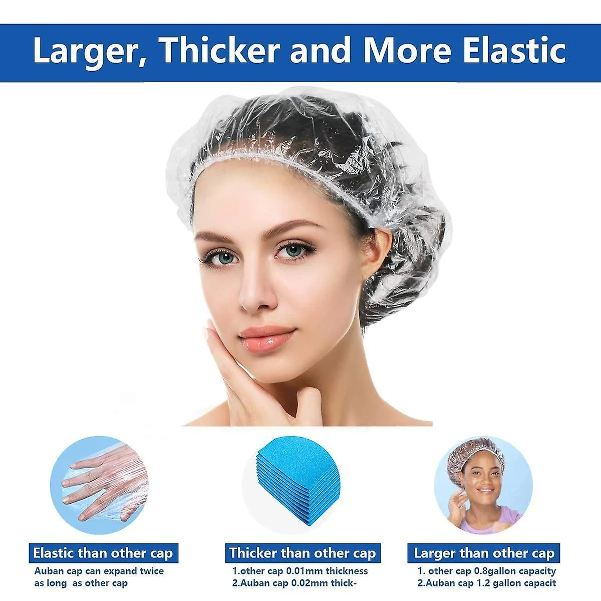 100 Pieces Large Thickened Clear Plastic Elastic Disposable Shower Caps