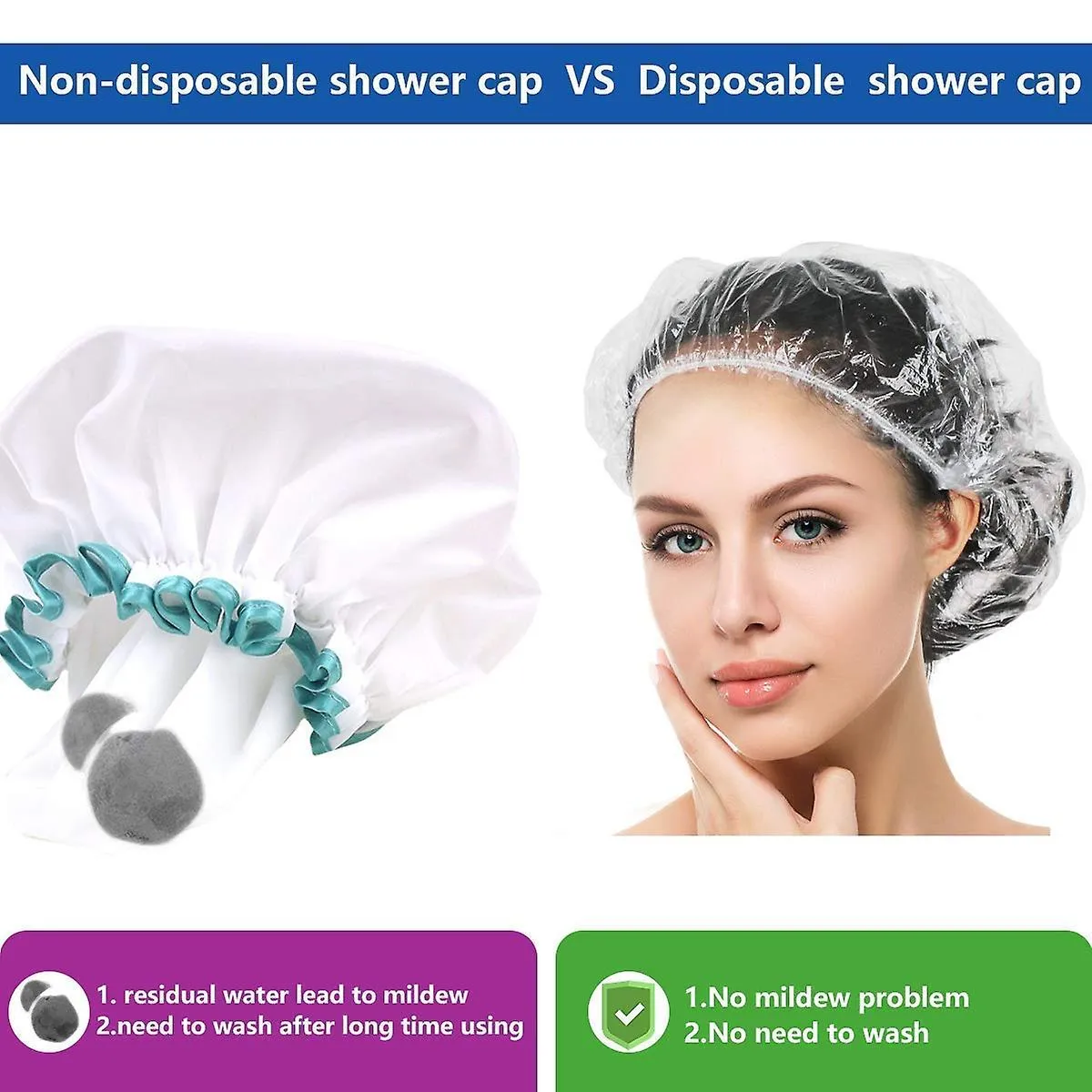 100 Pieces Large Thickened Clear Plastic Elastic Disposable Shower Caps