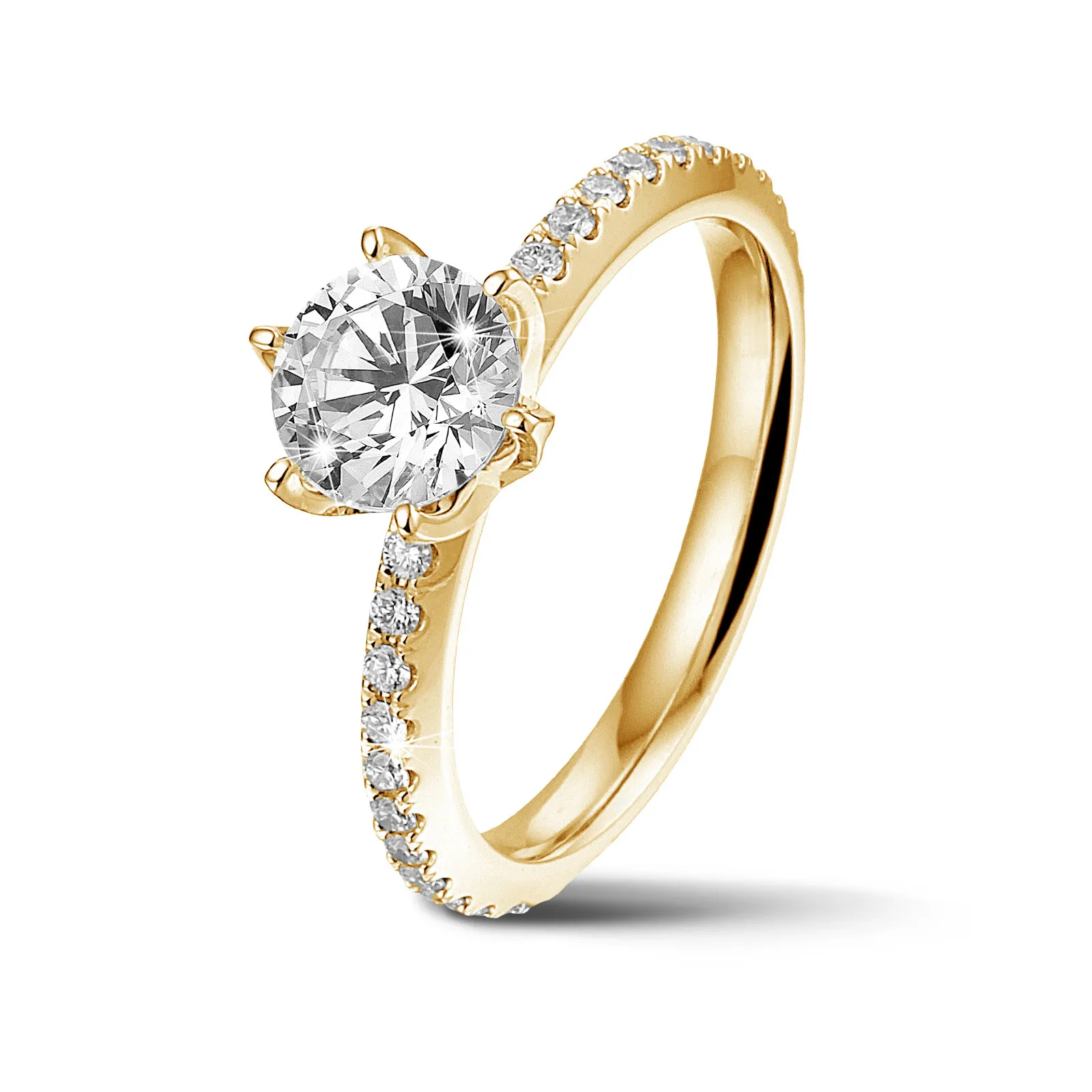 1.50 quilates anillo solitario en oro amarillo con diamantes en los lados 