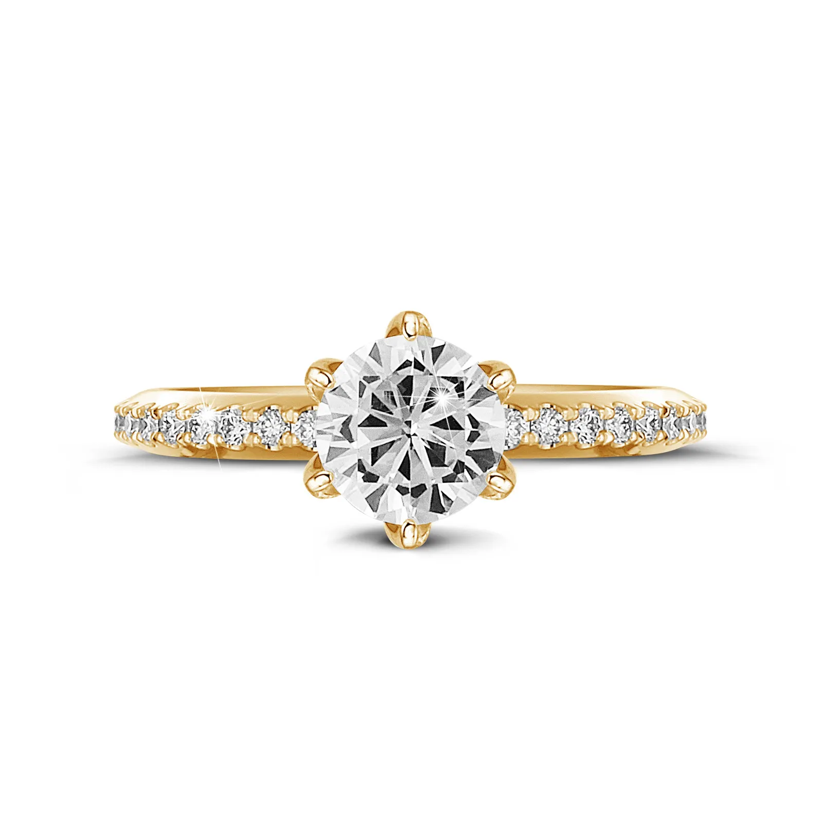 1.50 quilates anillo solitario en oro amarillo con diamantes en los lados 