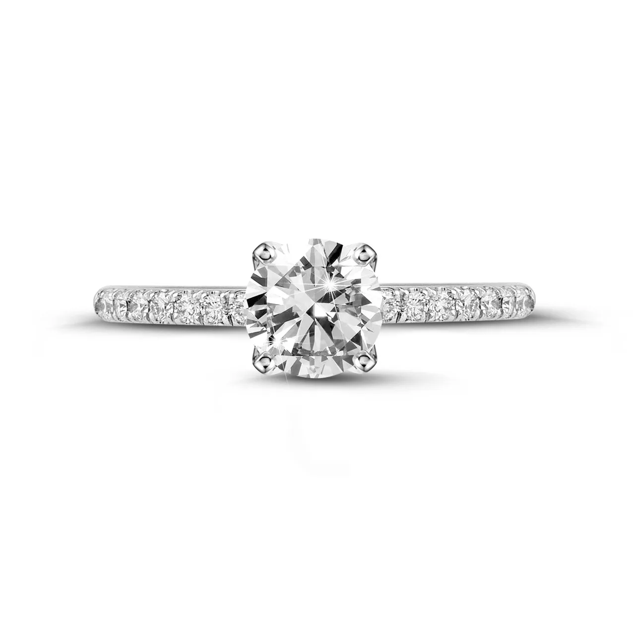 1.50 quilates anillo solitario en oro blanco con diamantes en los lados 