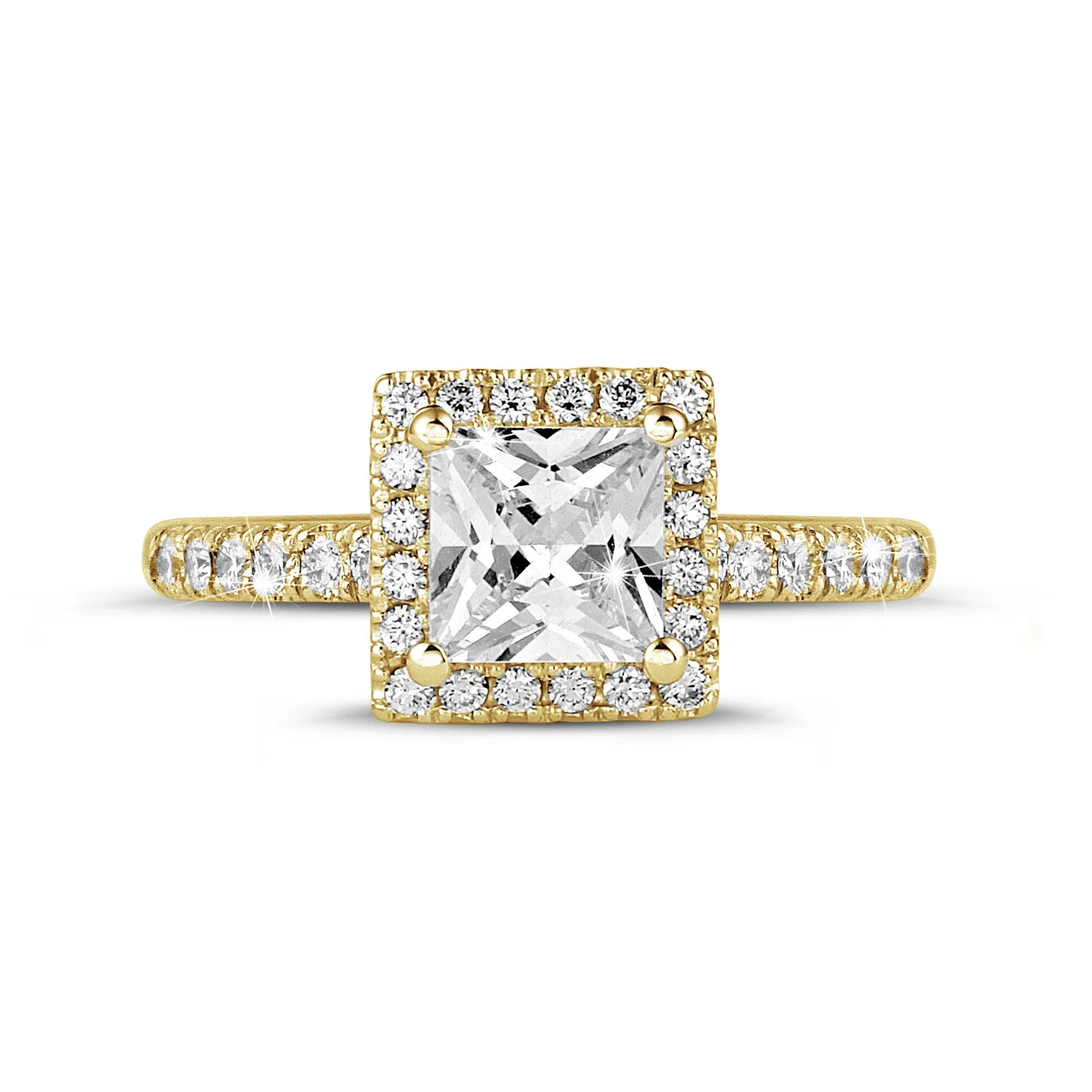 2.00 quilateshalo anillo solitario diamante princesa en oro amarillo con diamantes redondos 