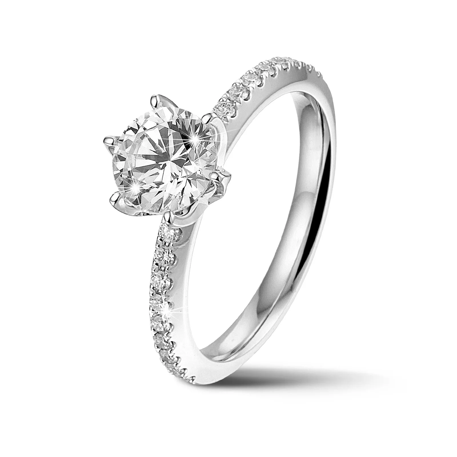 3.00 quilates anillo solitario en oro blanco con diamantes en los lados 