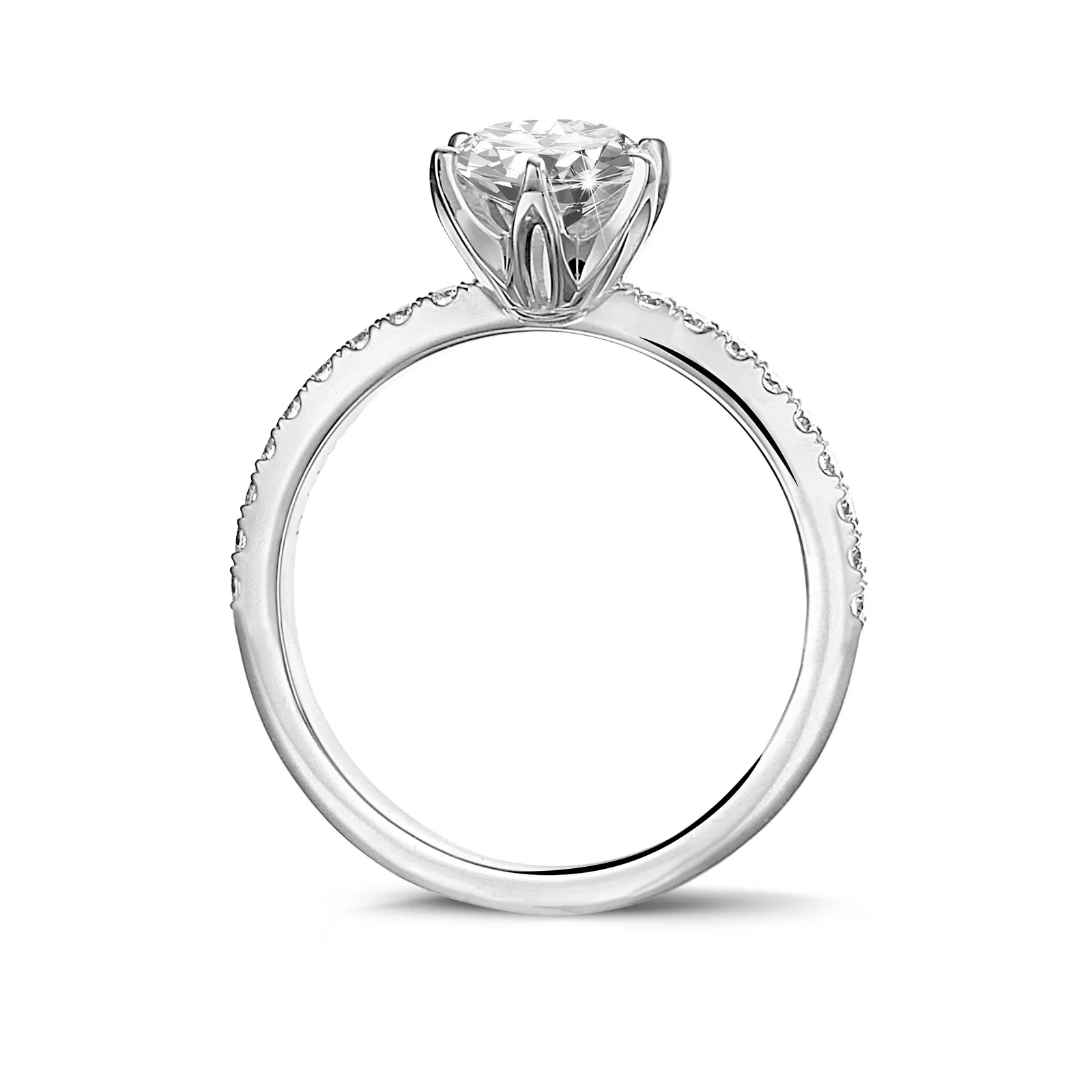 3.00 quilates anillo solitario en oro blanco con diamantes en los lados 