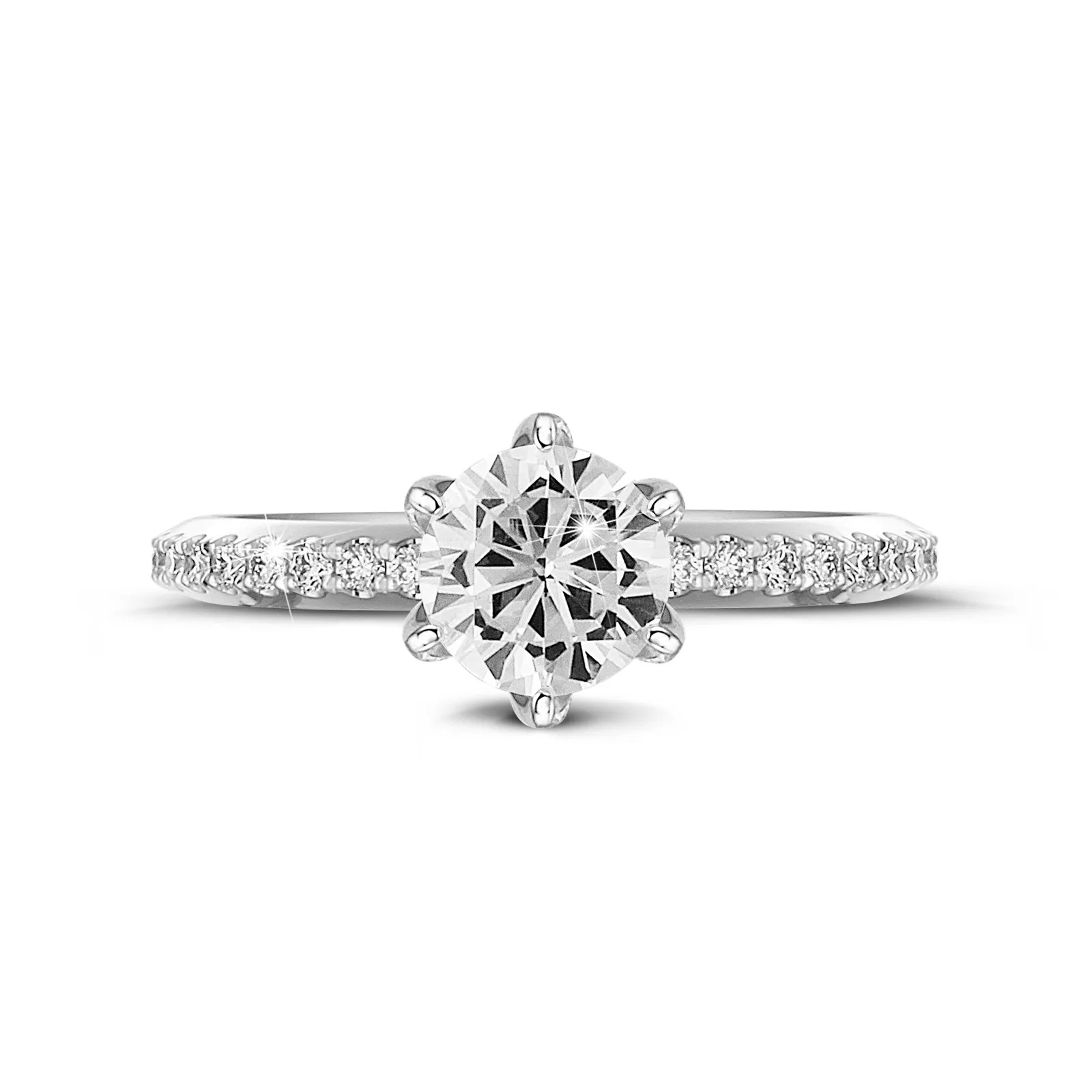 3.00 quilates anillo solitario en oro blanco con diamantes en los lados 