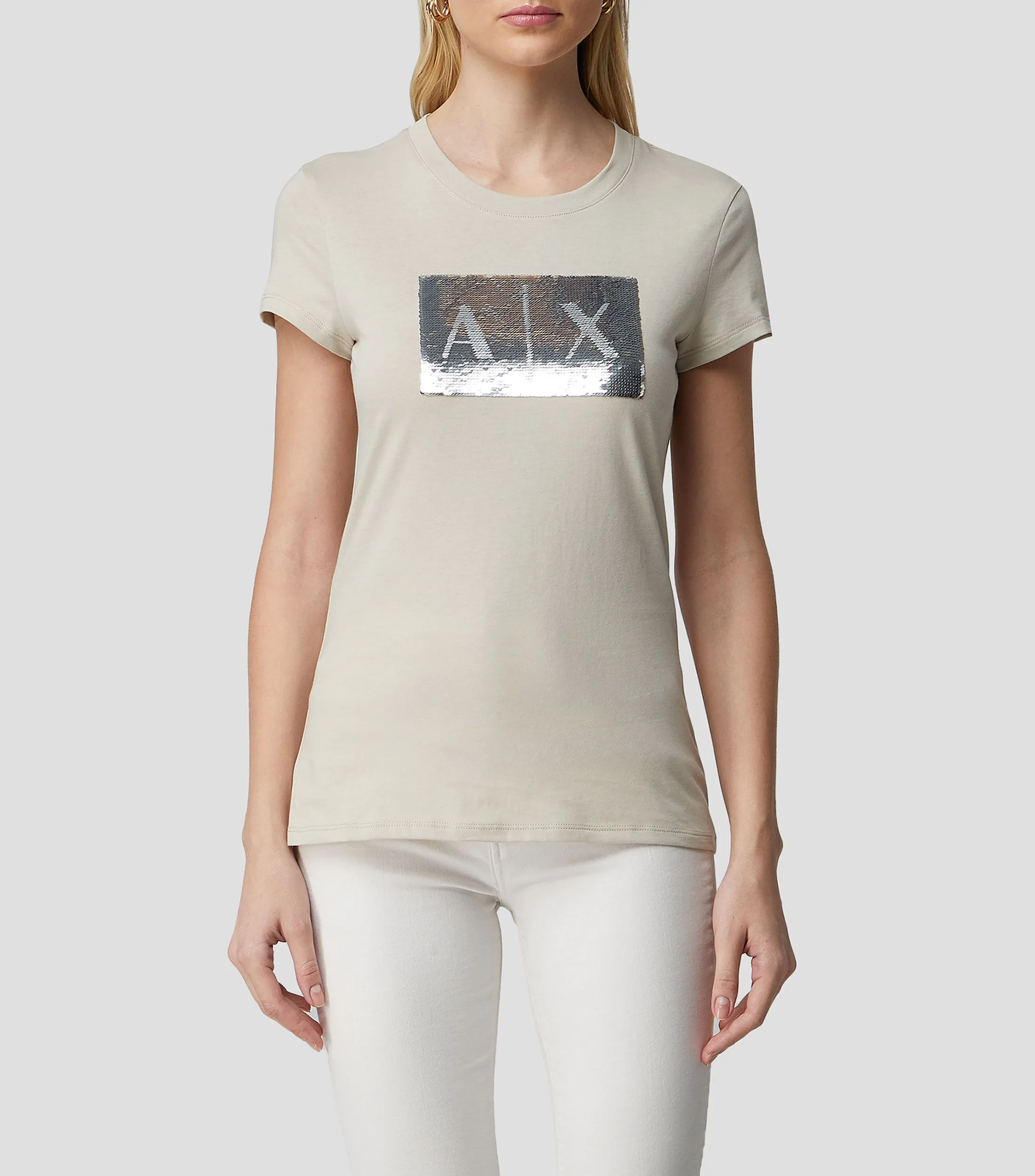 Armani Exchange Playera cuello redondo manga corta con lentejuela Mujer