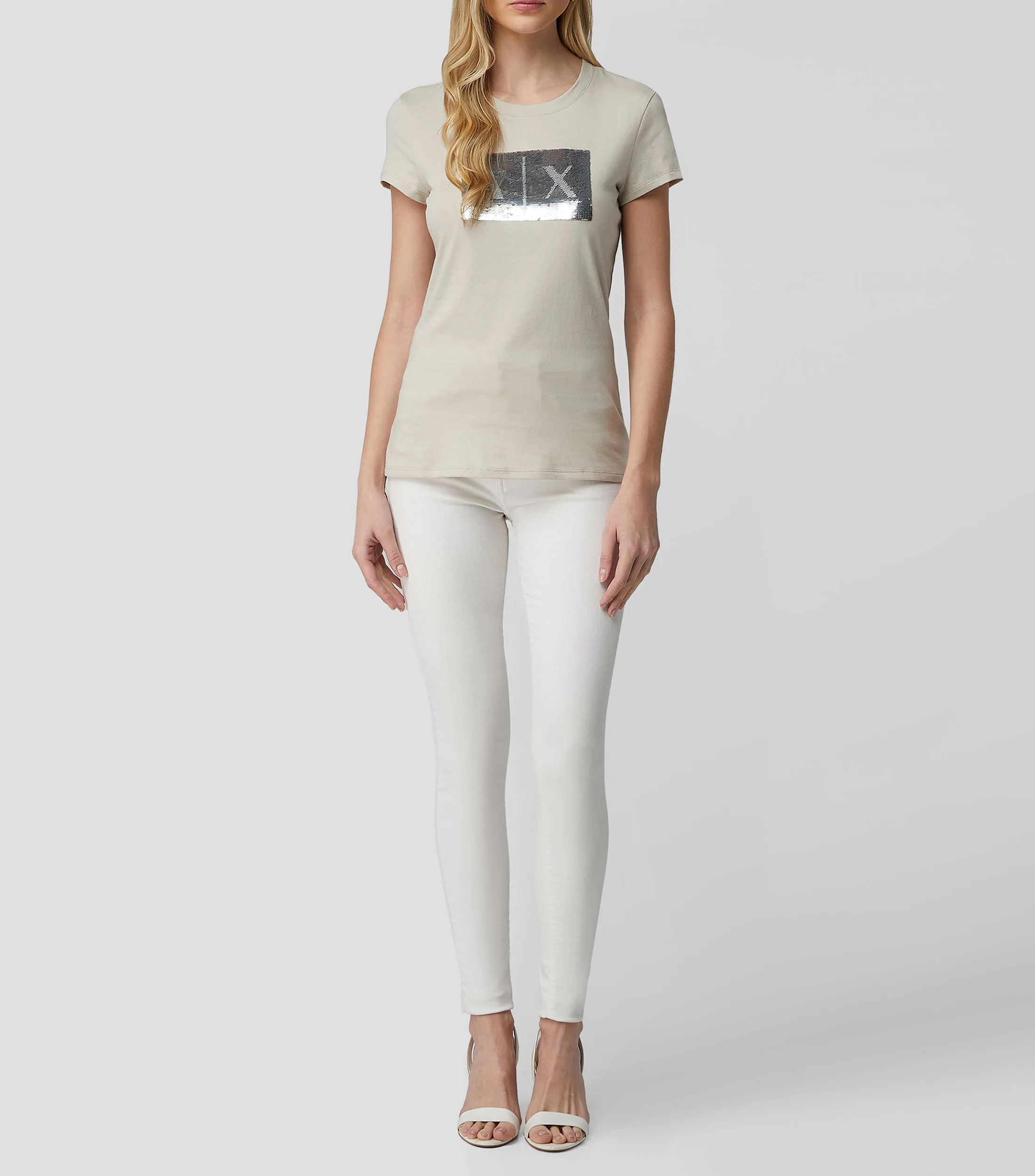 Armani Exchange Playera cuello redondo manga corta con lentejuela Mujer