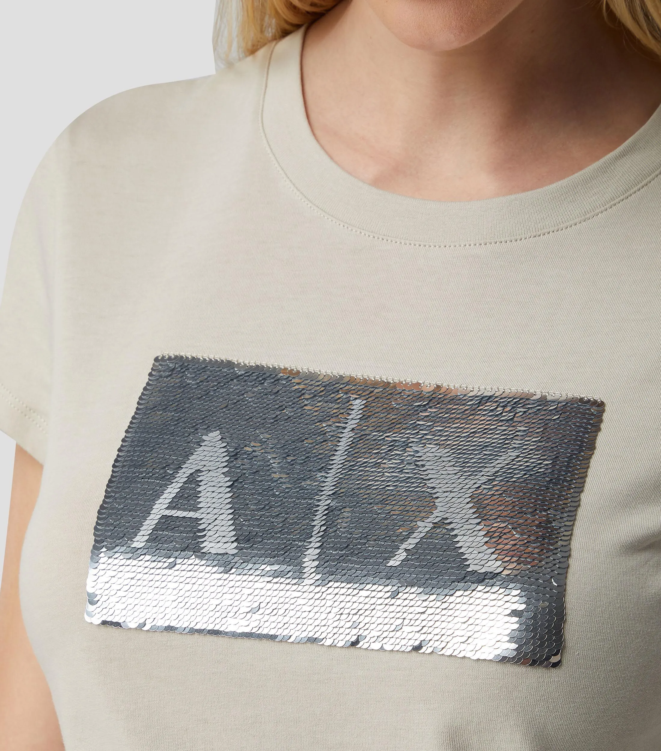 Armani Exchange Playera cuello redondo manga corta con lentejuela Mujer