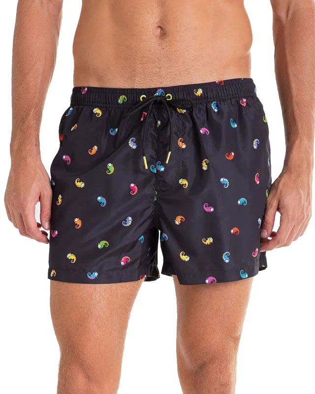 Bañador Massana estampado con camaleones en negro