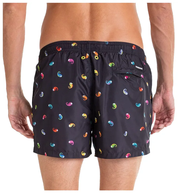Bañador Massana estampado con camaleones en negro