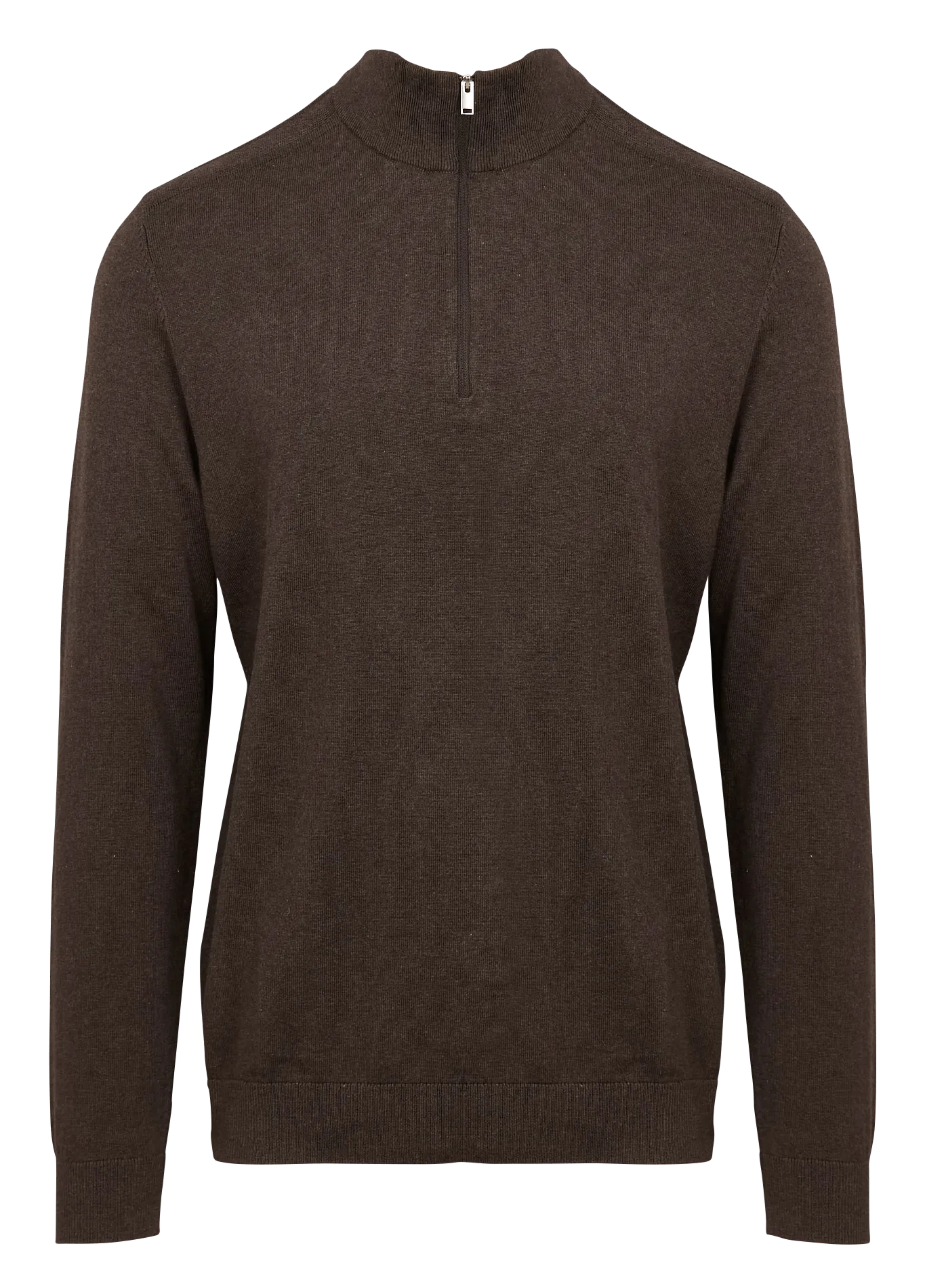 BERG - Jersey regular fit de algodón con cuello alto y cremallera en marron