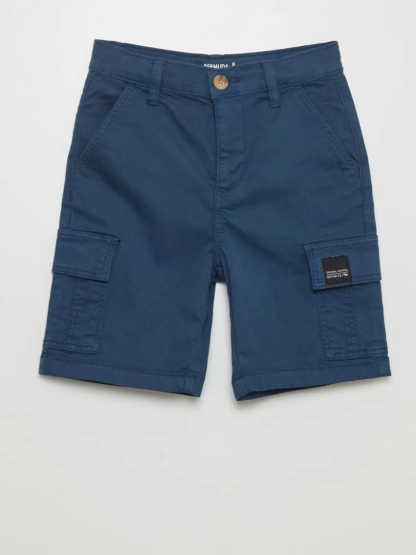 Bermudas rectas con cintura ajustable y bolsillos - AZUL