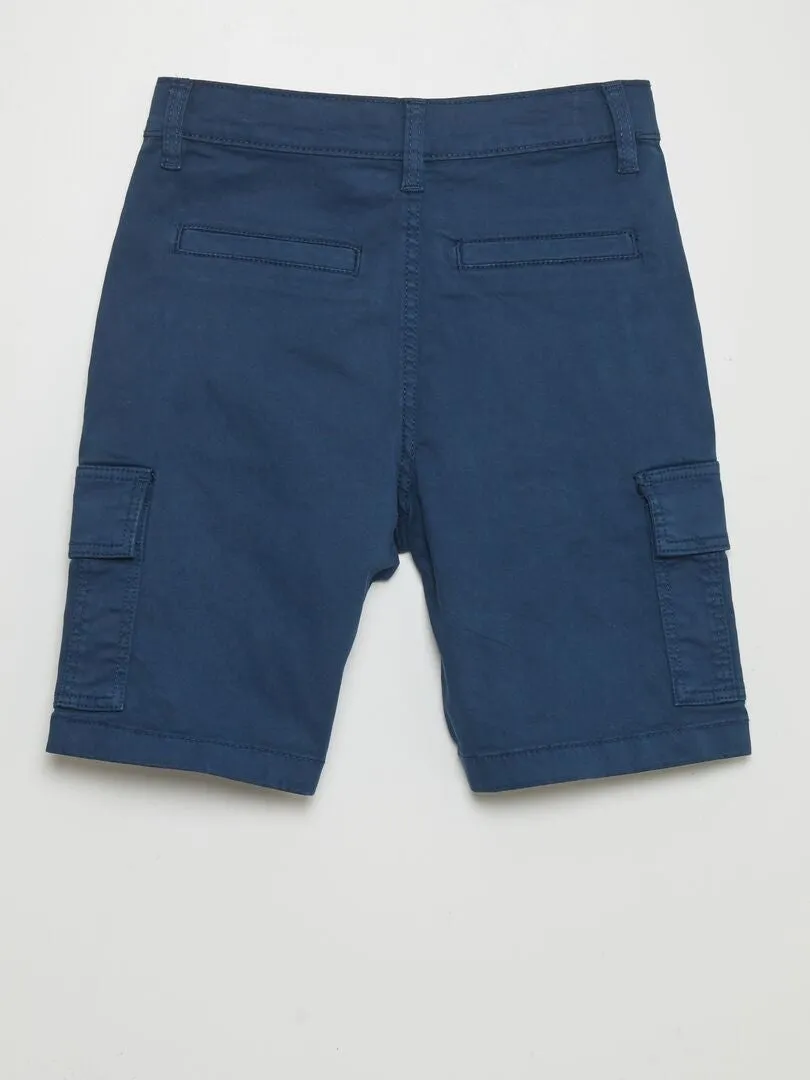 Bermudas rectas con cintura ajustable y bolsillos - AZUL