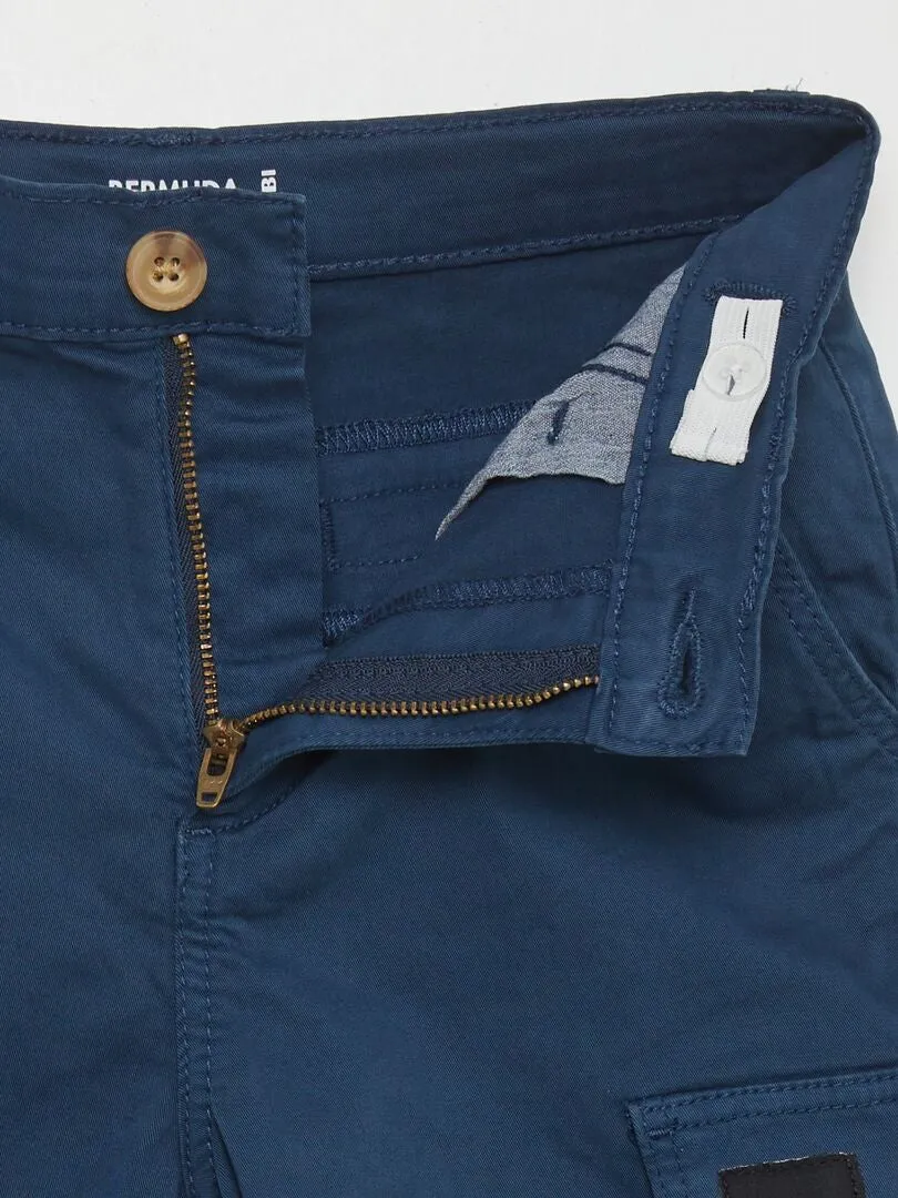 Bermudas rectas con cintura ajustable y bolsillos - AZUL
