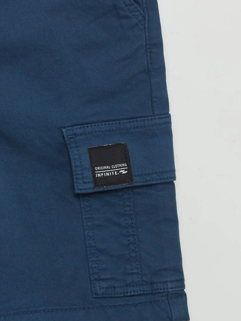 Bermudas rectas con cintura ajustable y bolsillos - AZUL