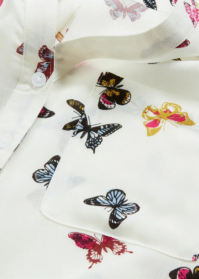 Blusa con escote en V Blanco lana con mariposas