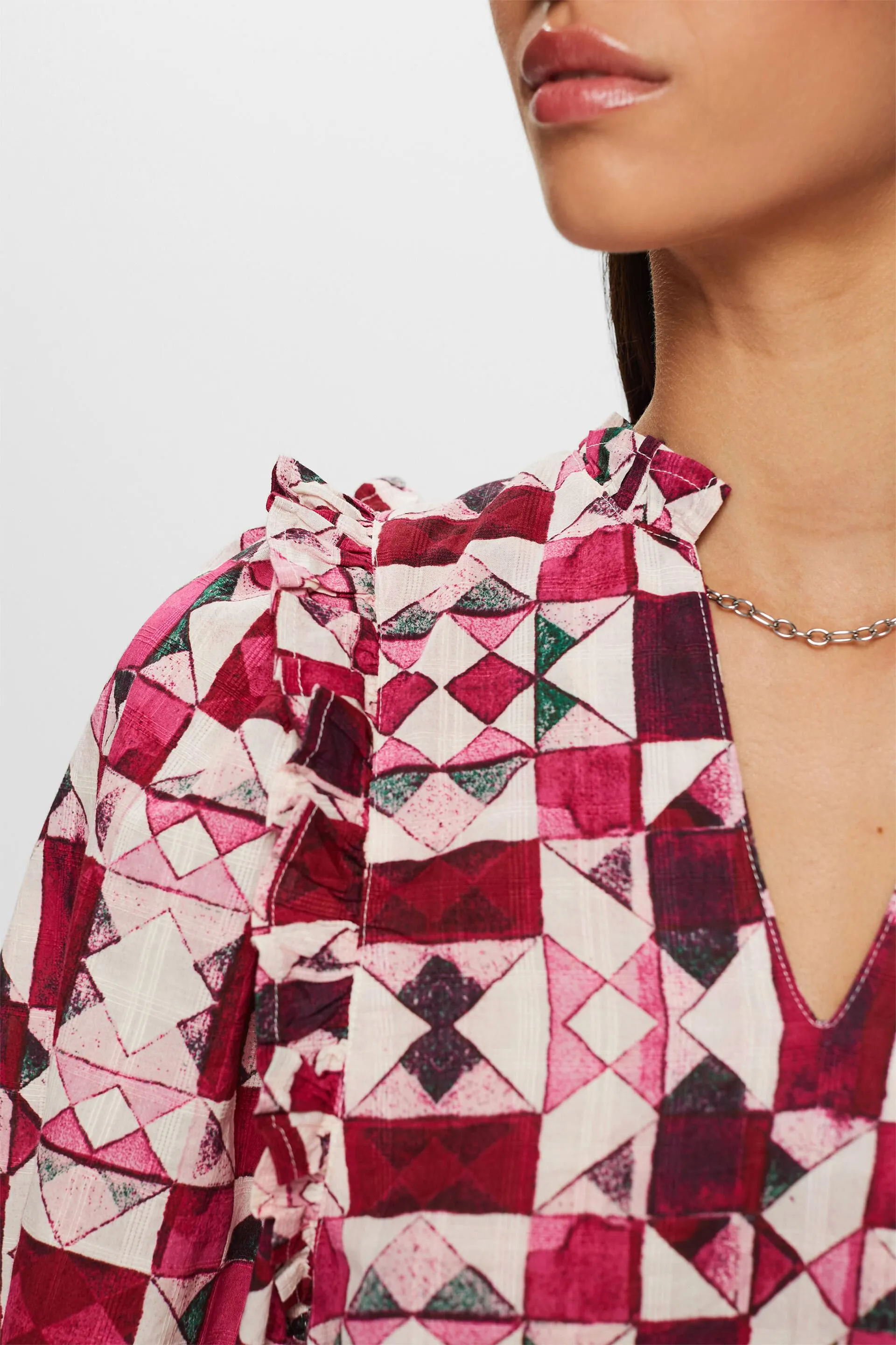 Blusa de algodón dobby con detalle de volante
