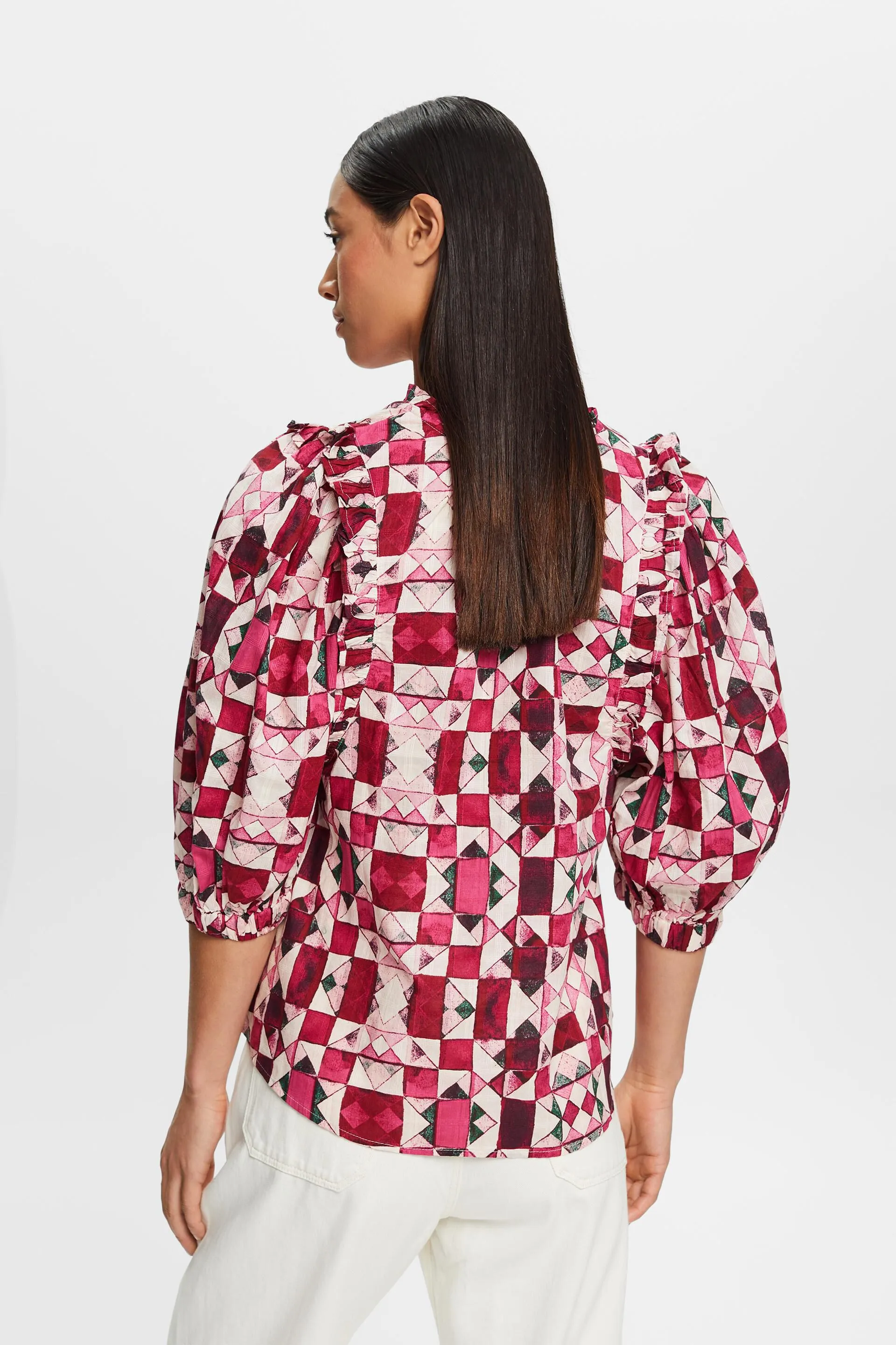 Blusa de algodón dobby con detalle de volante