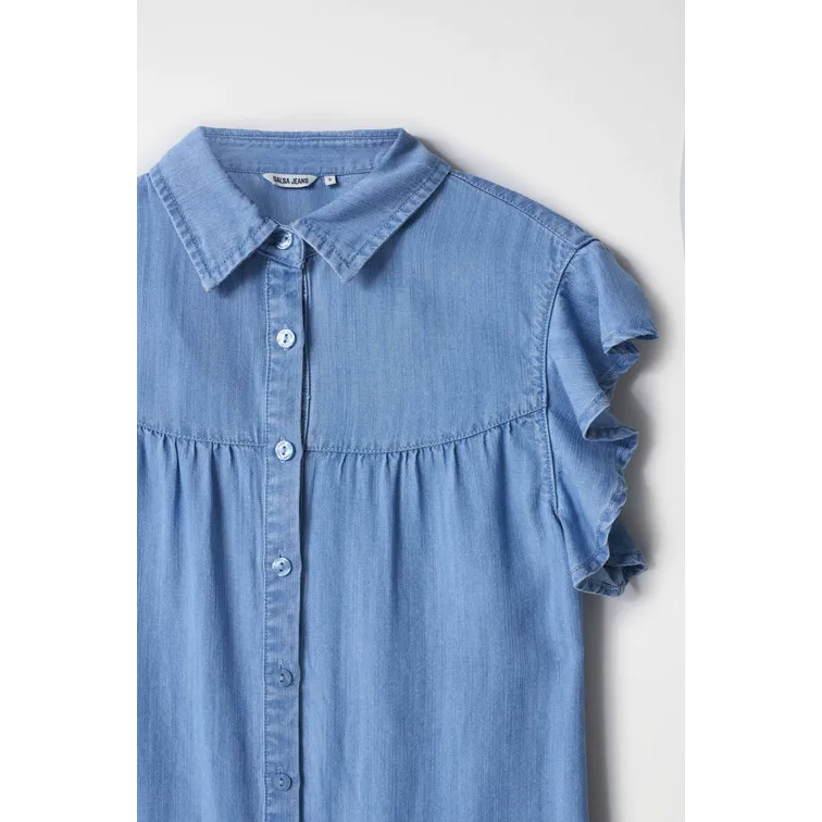 BLUSA EN LIGHTDENIM CON DETALLE DE VOLANTE MUJER SALSA