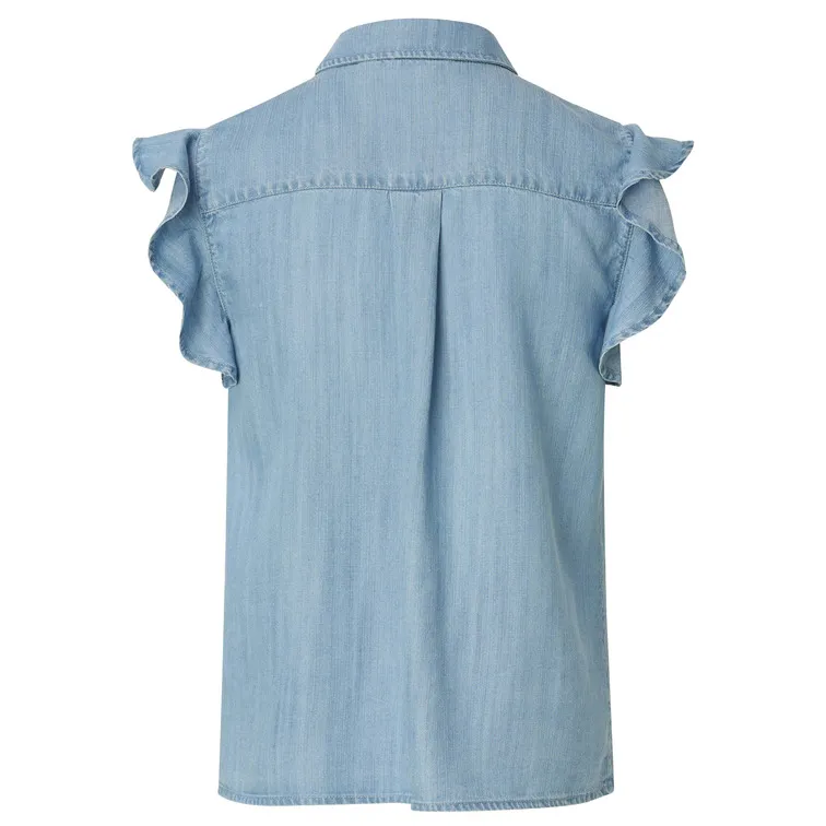 BLUSA EN LIGHTDENIM CON DETALLE DE VOLANTE MUJER SALSA