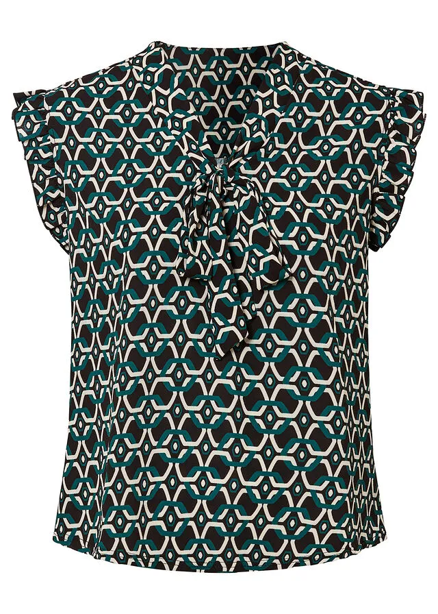 Blusa estampada Negro-azul petróleo con estampado gráfico