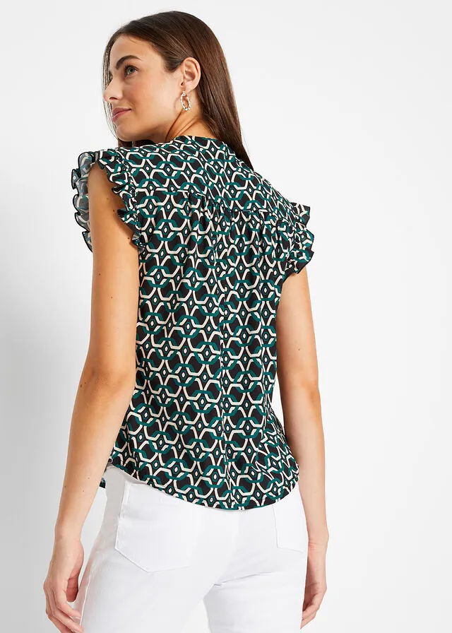 Blusa estampada Negro-azul petróleo con estampado gráfico
