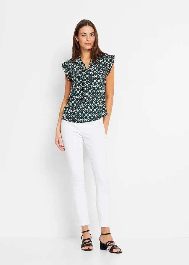 Blusa estampada Negro-azul petróleo con estampado gráfico