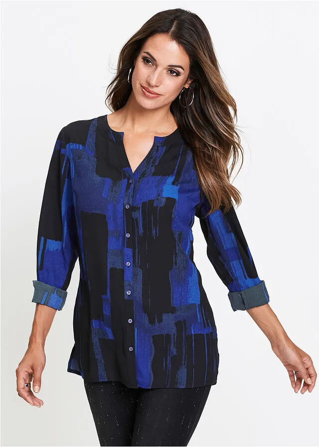 Blusa larga con estampado Azul zafiro-negro