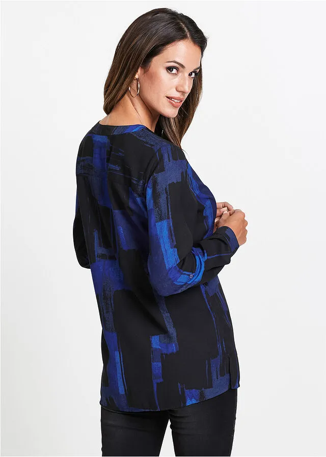 Blusa larga con estampado Azul zafiro-negro