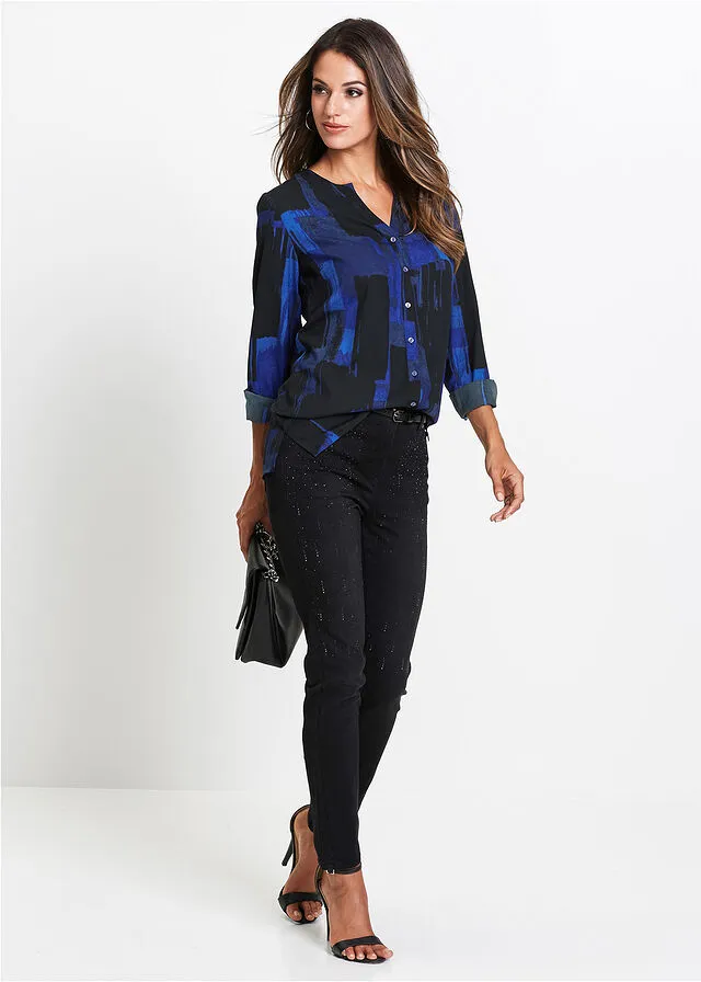 Blusa larga con estampado Azul zafiro-negro