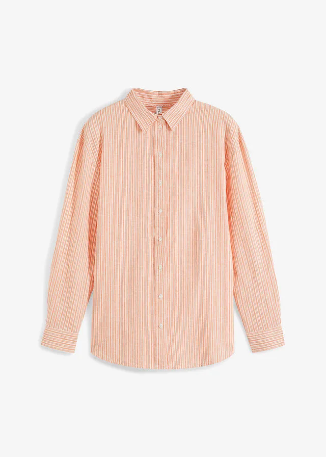 Blusa naranja cálido-blanco lana con rayas