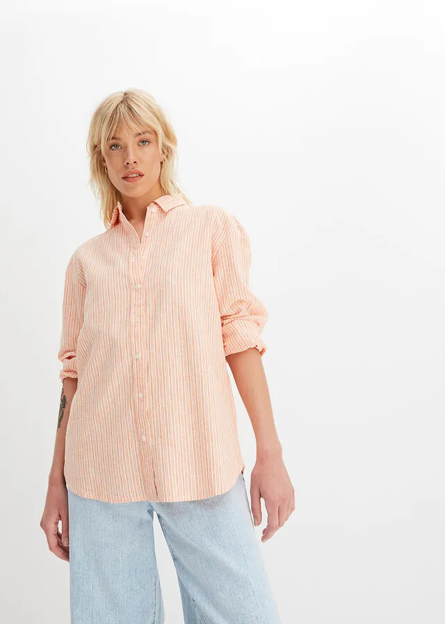 Blusa naranja cálido-blanco lana con rayas