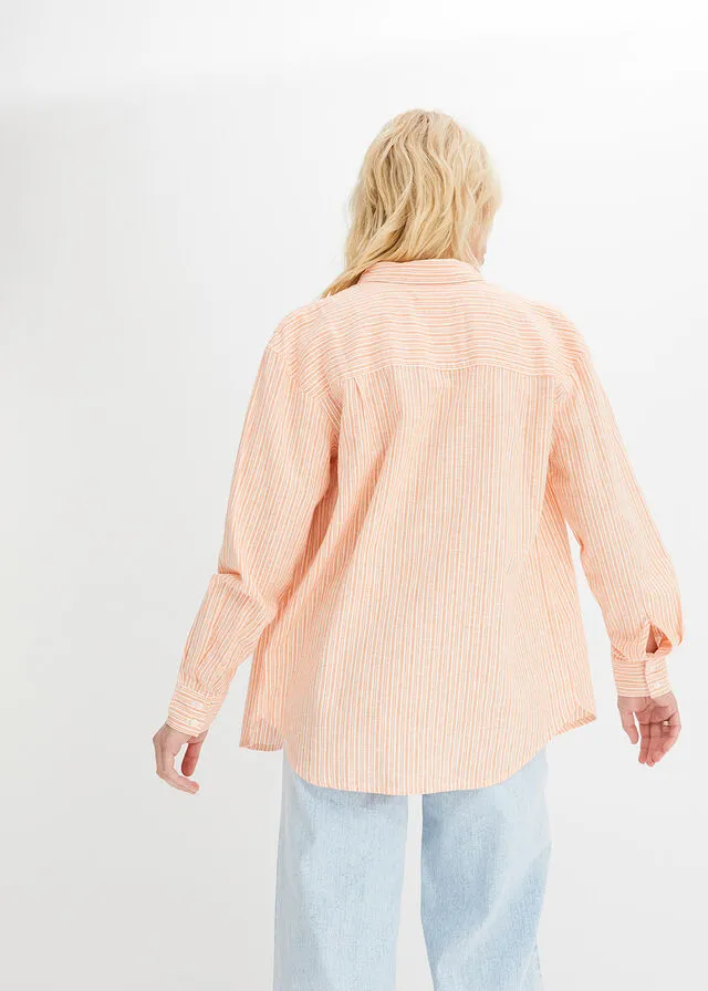 Blusa naranja cálido-blanco lana con rayas
