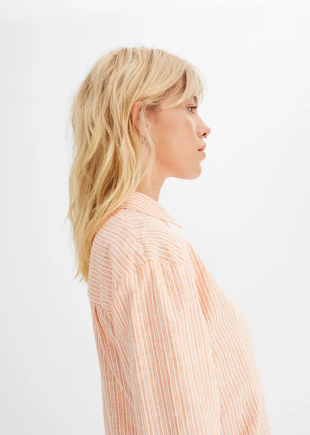 Blusa naranja cálido-blanco lana con rayas