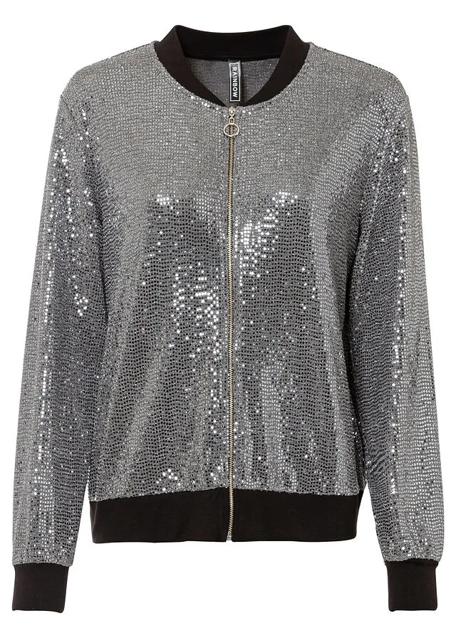 Blusón con lentejuelas Negro-plata estampado