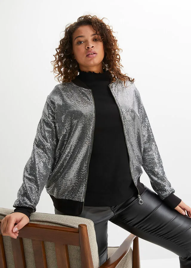 Blusón con lentejuelas Negro-plata estampado