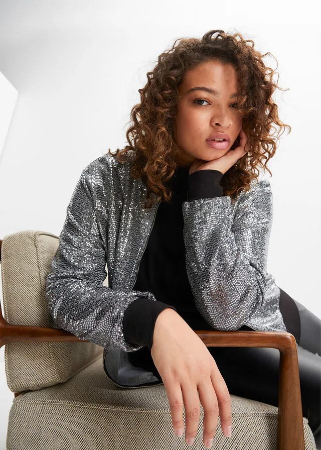 Blusón con lentejuelas Negro-plata estampado