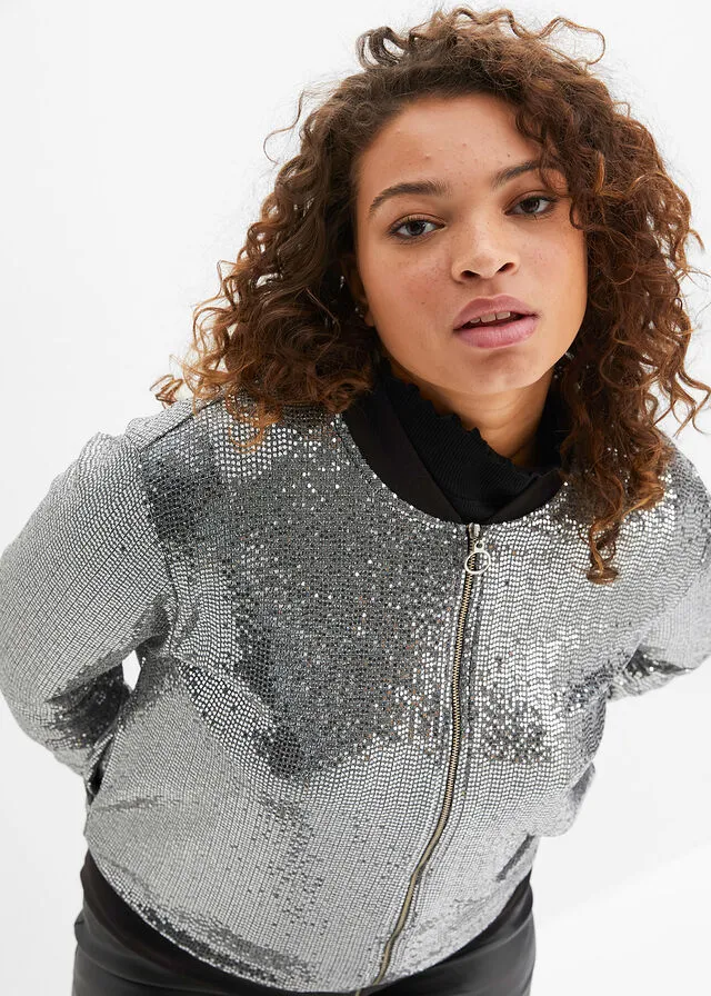Blusón con lentejuelas Negro-plata estampado