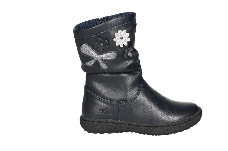 Bota Cremallera Piel Azul Flores Lateral