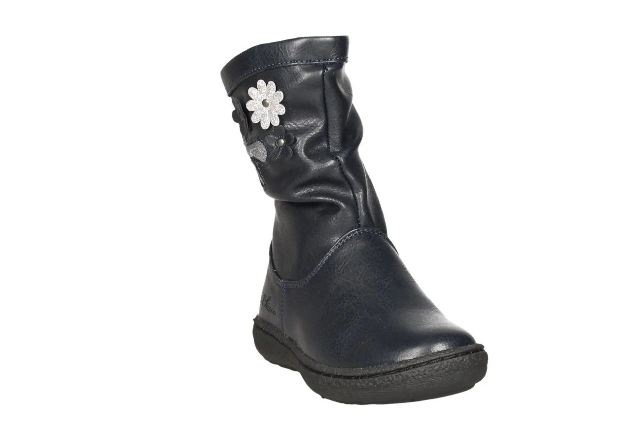 Bota Cremallera Piel Azul Flores Lateral