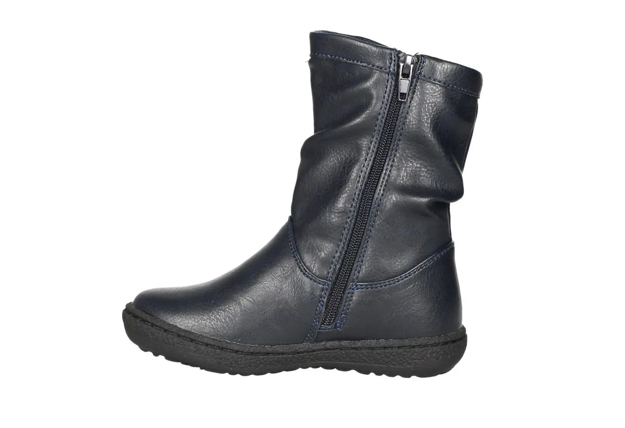 Bota Cremallera Piel Azul Flores Lateral