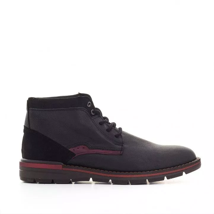 Botines Lobo brocken negros de piel con detalles en rojo burdeos