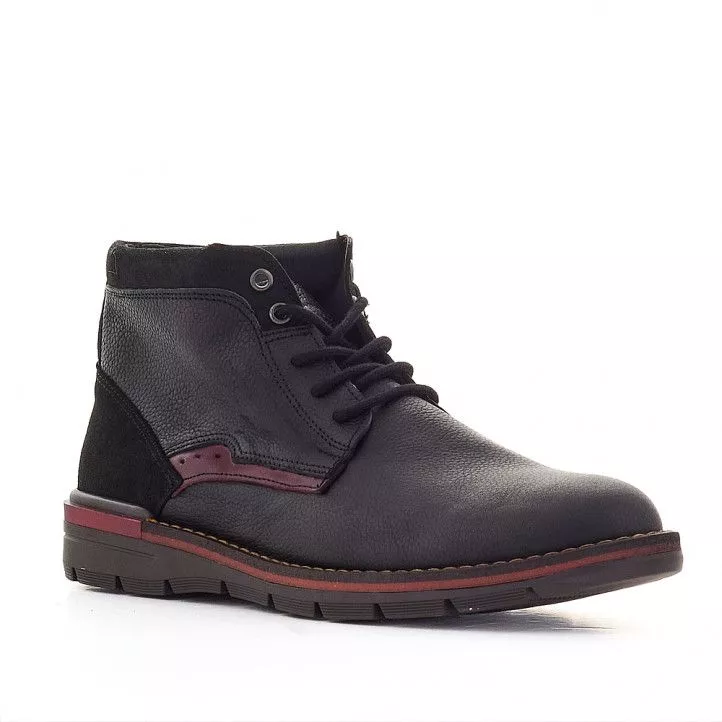 Botines Lobo brocken negros de piel con detalles en rojo burdeos