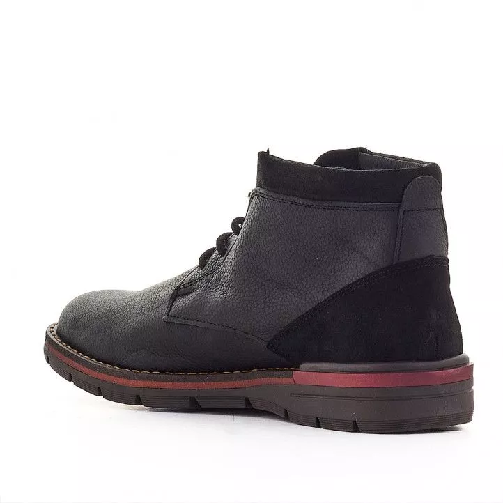 Botines Lobo brocken negros de piel con detalles en rojo burdeos