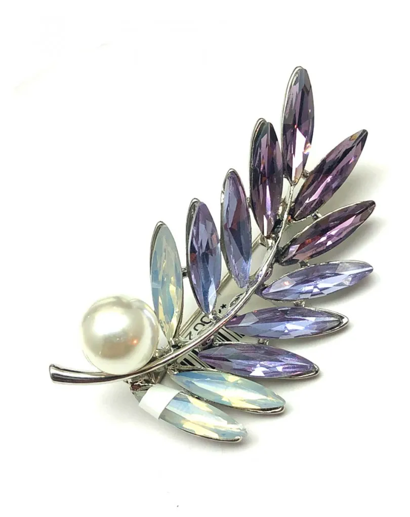 BROCHES DE MUJER CON PERLAS LILAS Y MORADOS DE CRISTAL PARA BODAS