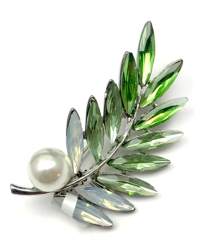 BROCHES DE MUJER VERDES CON PERLAS DE BISUTERIA Y CRISTAL