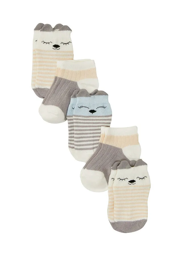 Calcetines blanco lana-plata-beige con rayas