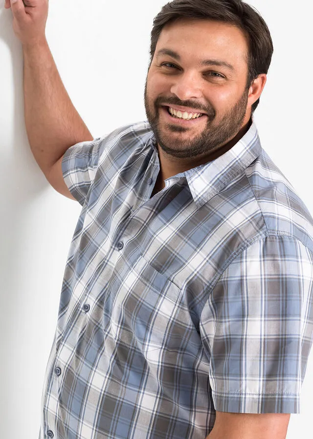 Camisa de manga corta Azul mate de cuadros