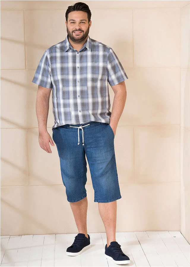 Camisa de manga corta Azul mate de cuadros